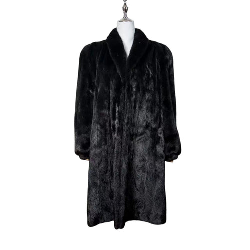BELLE VISION SAGA MINK REAL FUR COAT LONG JACKET BLACK SIZE XL