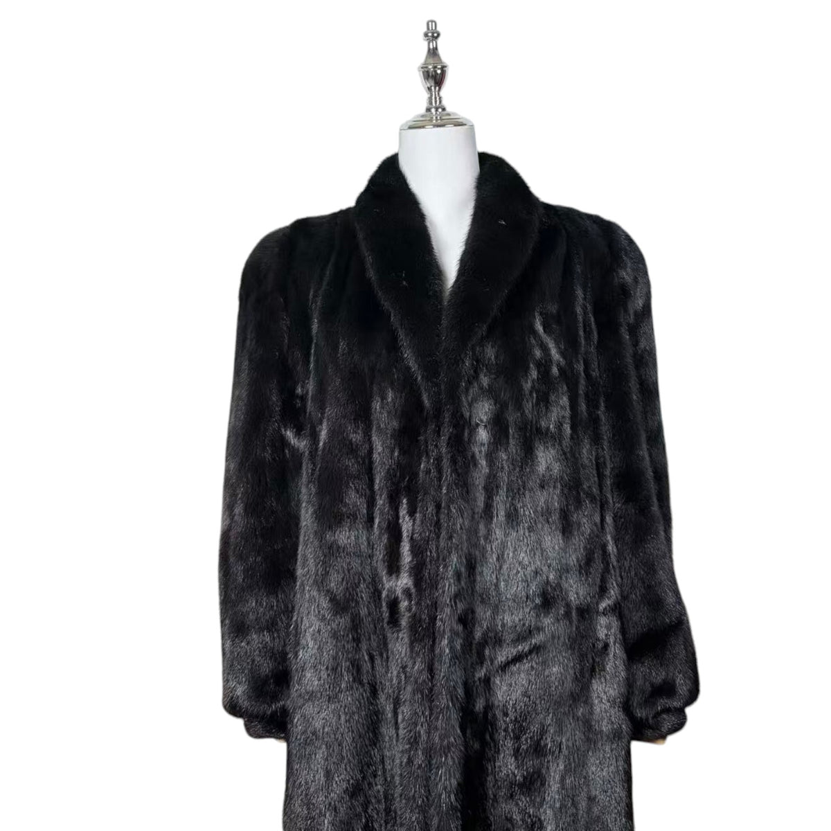 BELLE VISION SAGA MINK REAL FUR COAT LONG JACKET BLACK SIZE XL