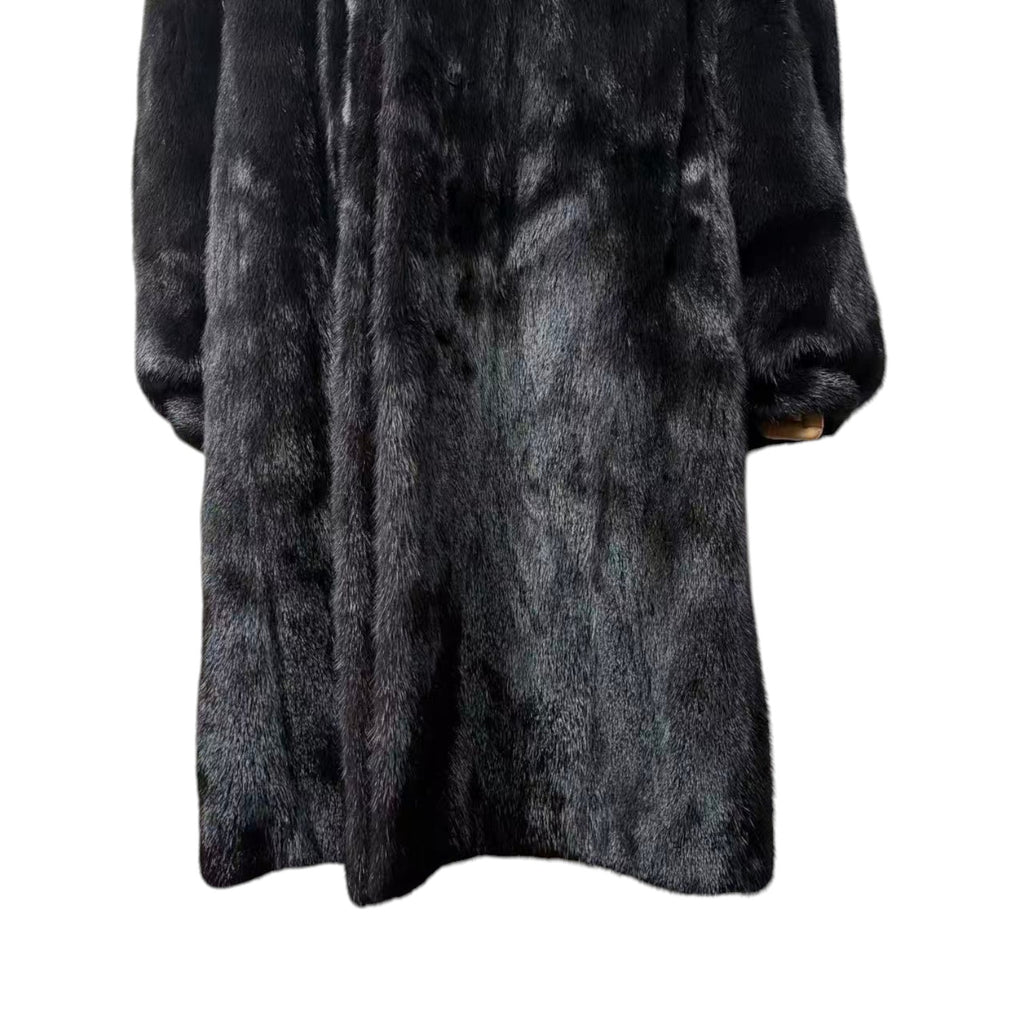 BELLE VISION SAGA MINK REAL FUR COAT LONG JACKET BLACK SIZE XL