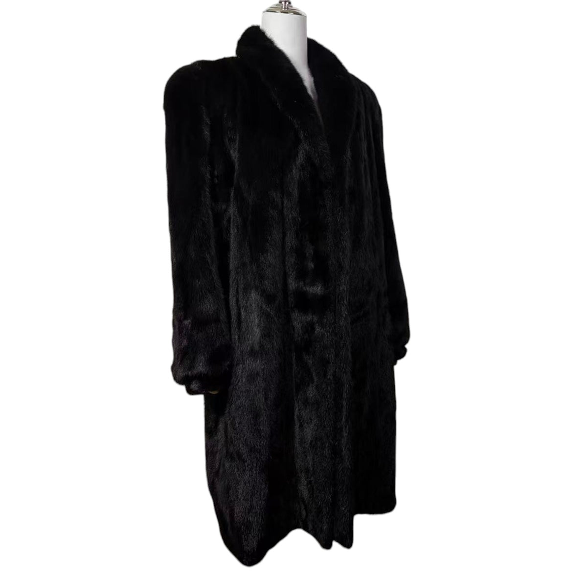 BELLE VISION SAGA MINK REAL FUR COAT LONG JACKET BLACK SIZE XL