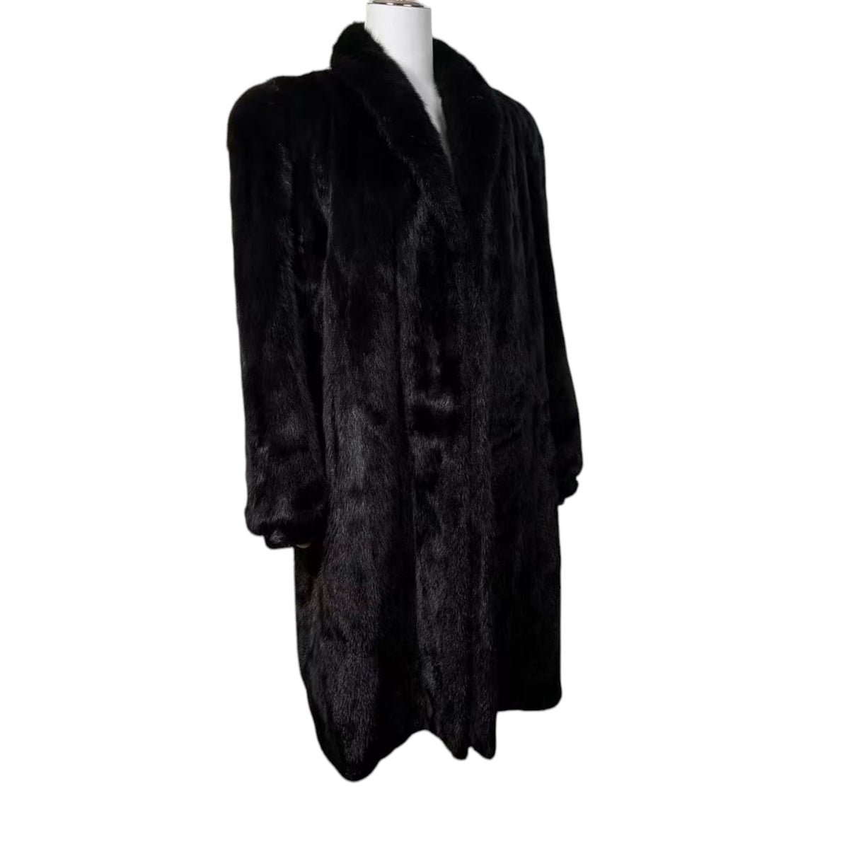 BELLE VISION SAGA MINK REAL FUR COAT LONG JACKET BLACK SIZE XL
