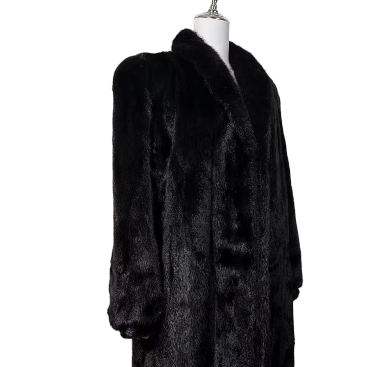 BELLE VISION SAGA MINK REAL FUR COAT LONG JACKET BLACK SIZE XL