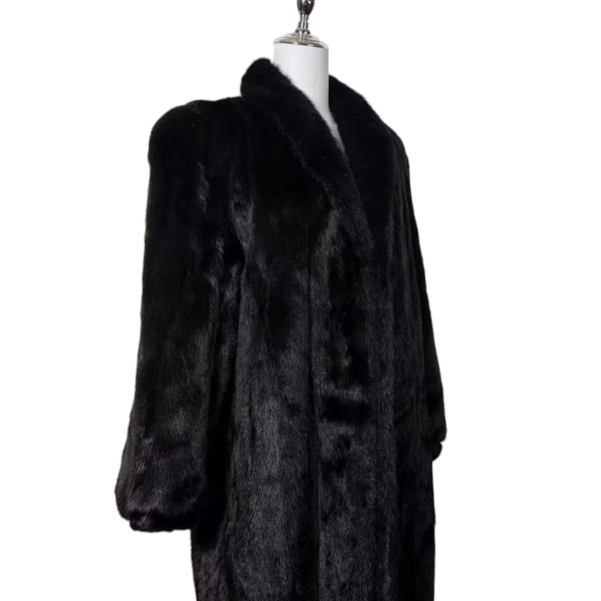 BELLE VISION SAGA MINK REAL FUR COAT LONG JACKET BLACK SIZE XL