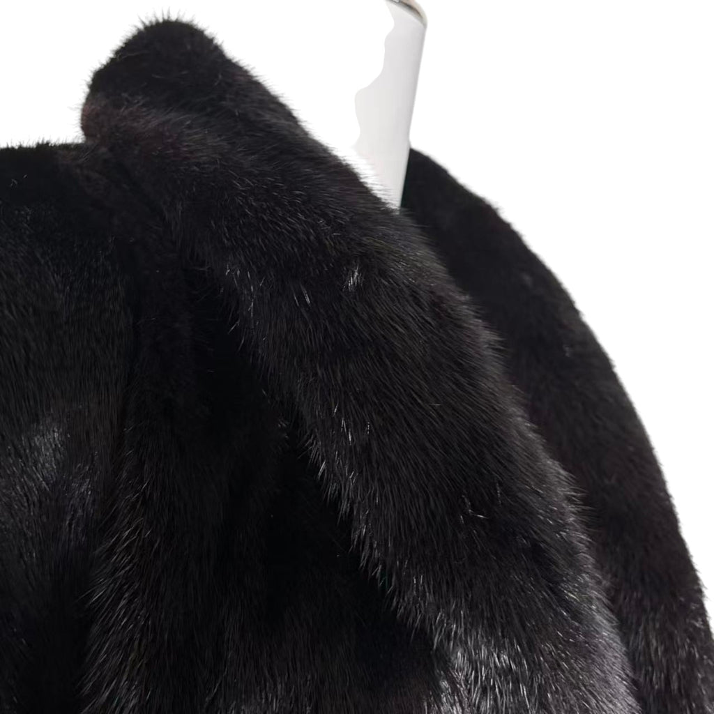BELLE VISION SAGA MINK REAL FUR COAT LONG JACKET BLACK SIZE XL