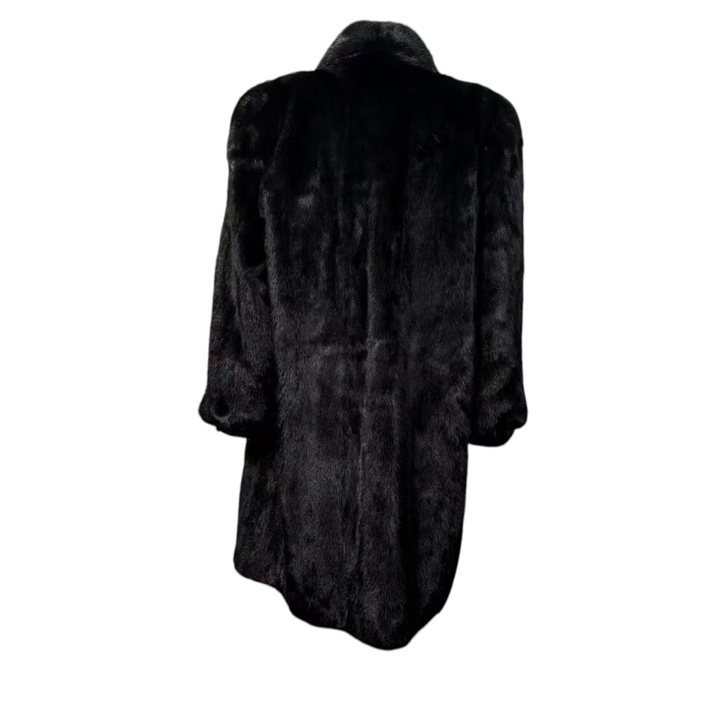 BELLE VISION SAGA MINK REAL FUR COAT LONG JACKET BLACK SIZE XL