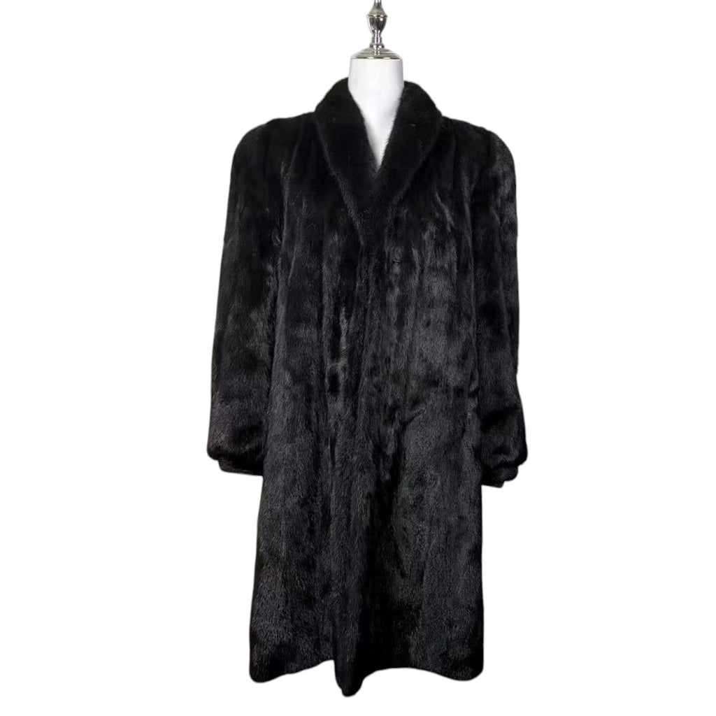 BELLE VISION SAGA MINK REAL FUR COAT LONG JACKET BLACK SIZE XL