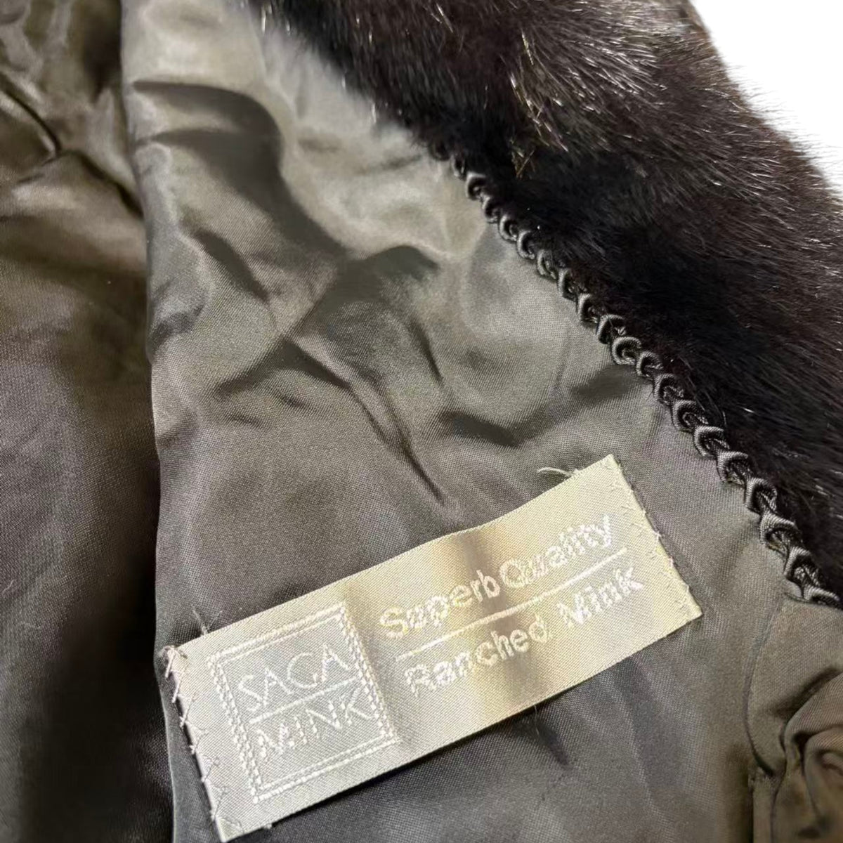 BELLE VISION SAGA MINK REAL FUR COAT LONG JACKET BLACK SIZE XL
