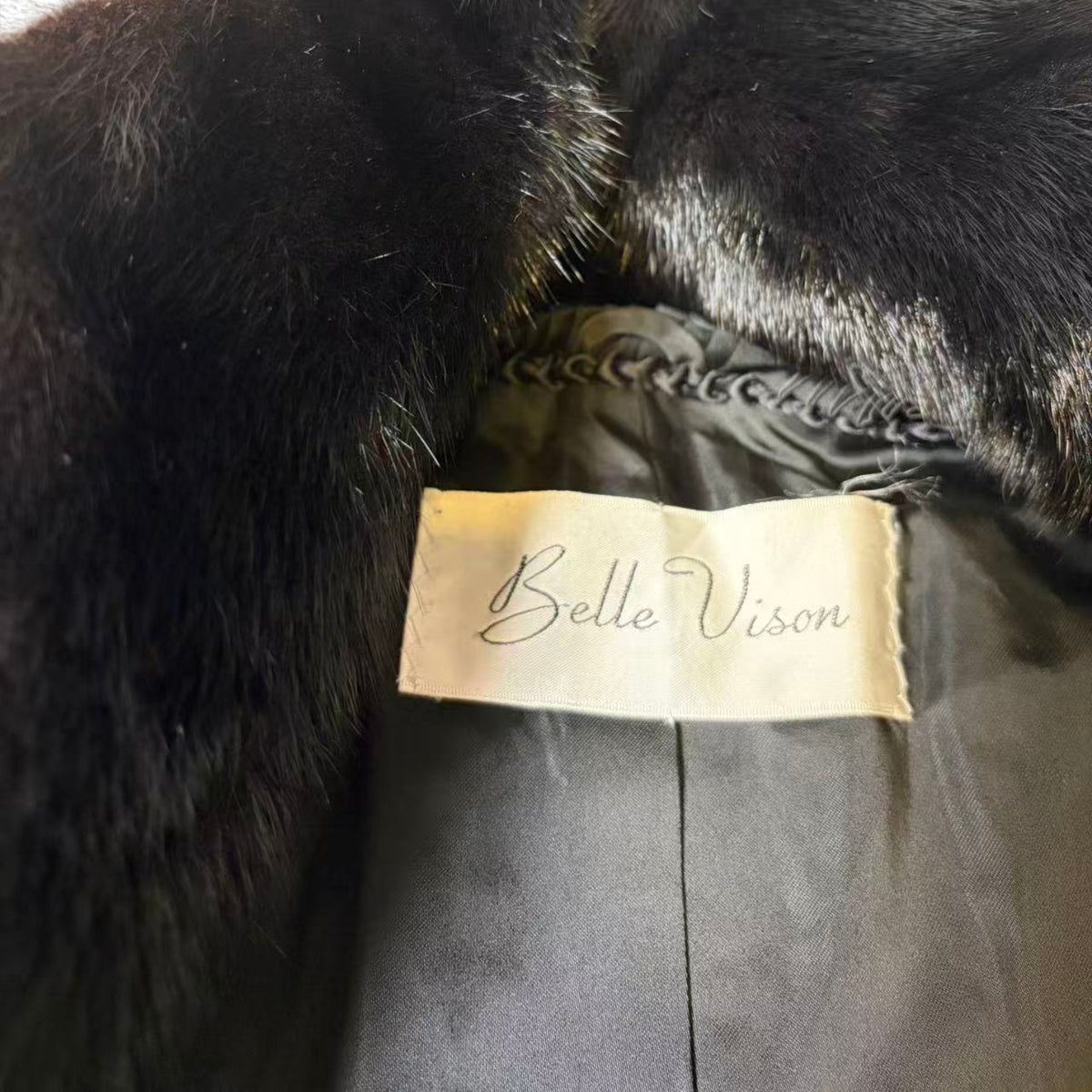 BELLE VISION SAGA MINK REAL FUR COAT LONG JACKET BLACK SIZE XL