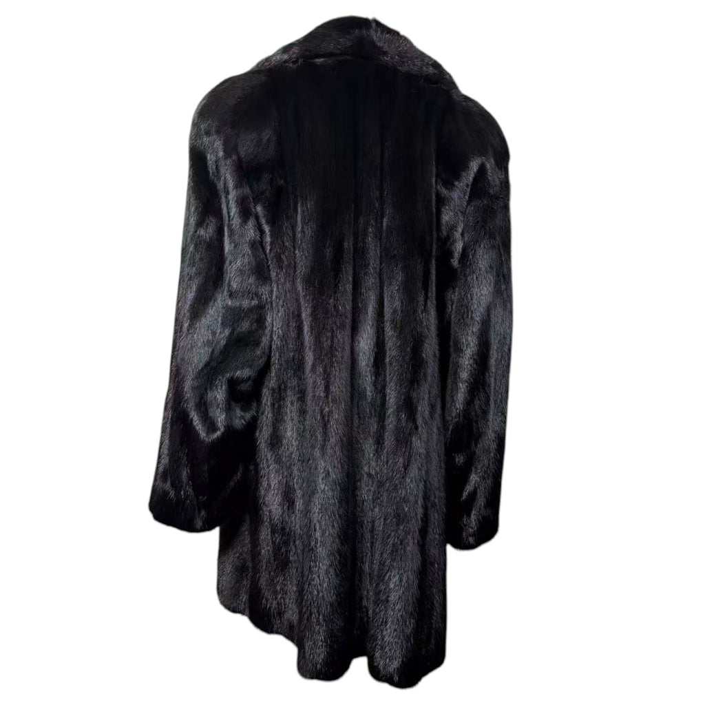 LUXURY REAL MINK FUR COAT LONG JACKET BLACK SIZE XL WARM FROM JAPAN