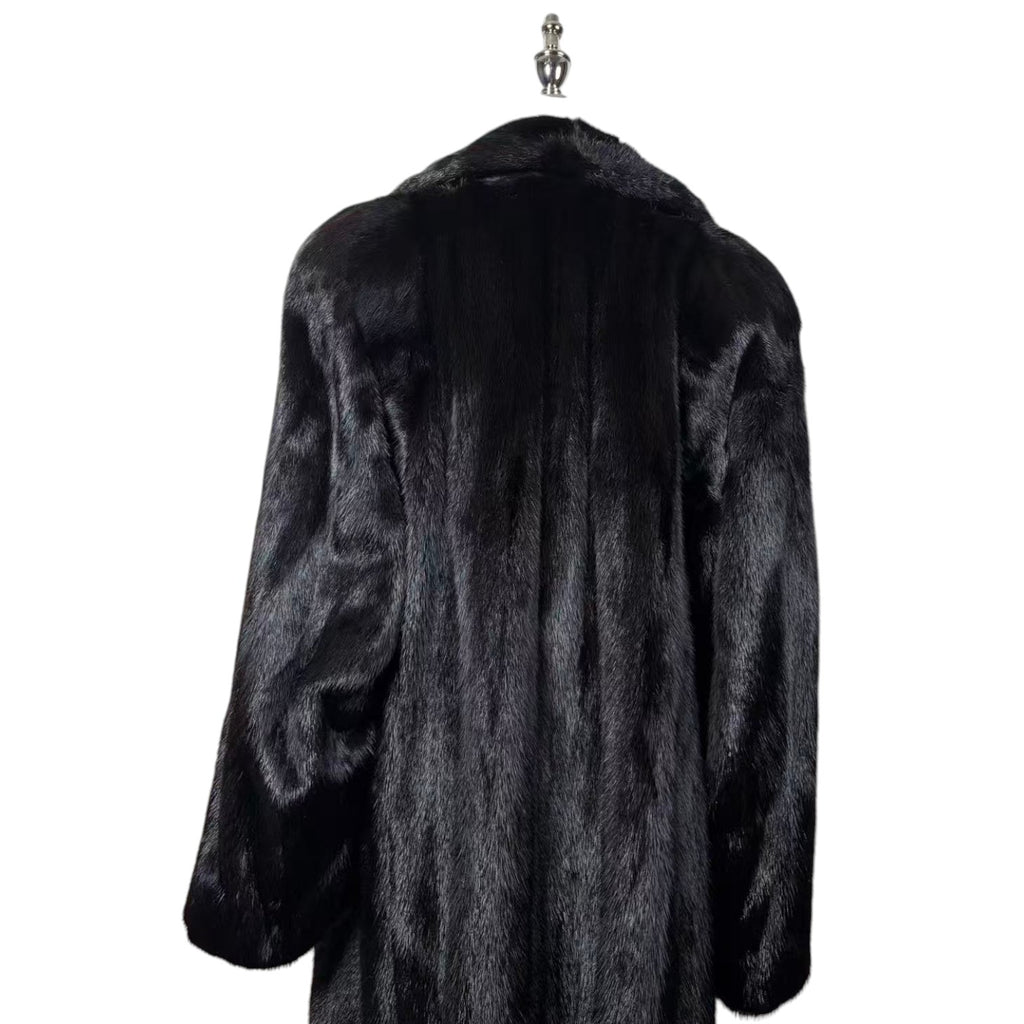 LUXURY REAL MINK FUR COAT LONG JACKET BLACK SIZE XL WARM FROM JAPAN