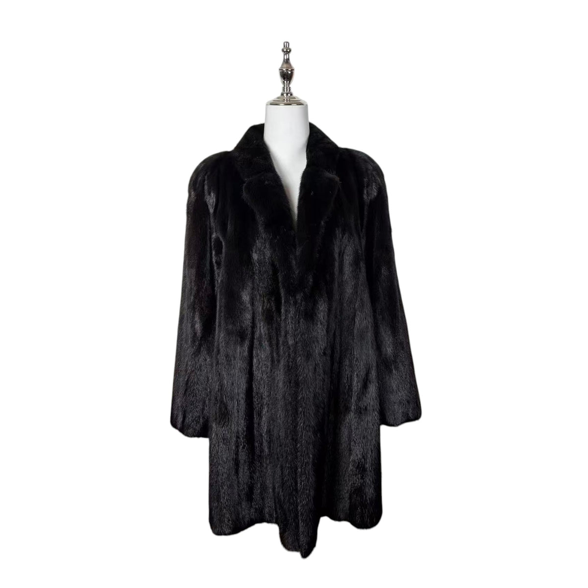LUXURY REAL MINK FUR COAT LONG JACKET BLACK SIZE XL WARM FROM JAPAN