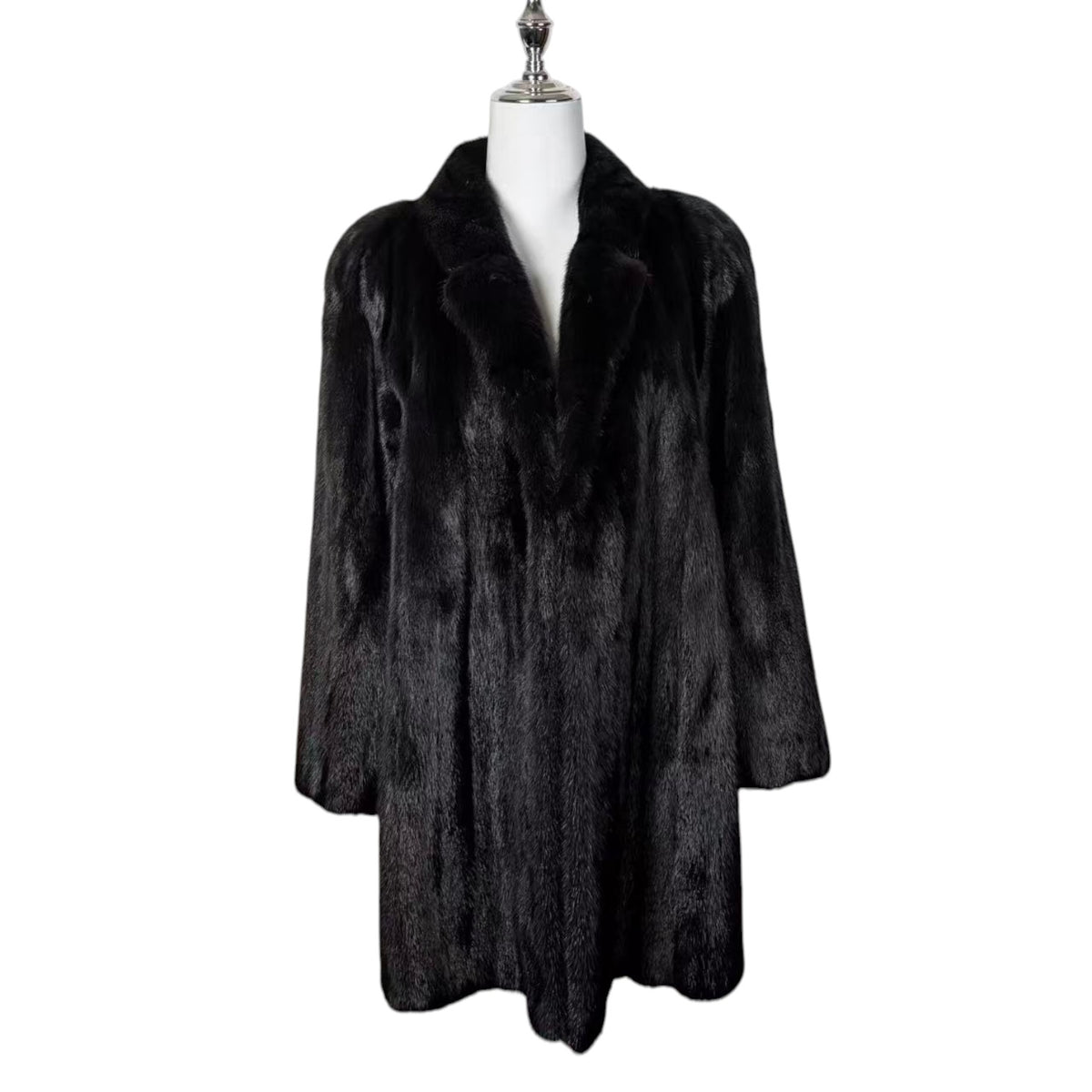 LUXURY REAL MINK FUR COAT LONG JACKET BLACK SIZE XL WARM FROM JAPAN