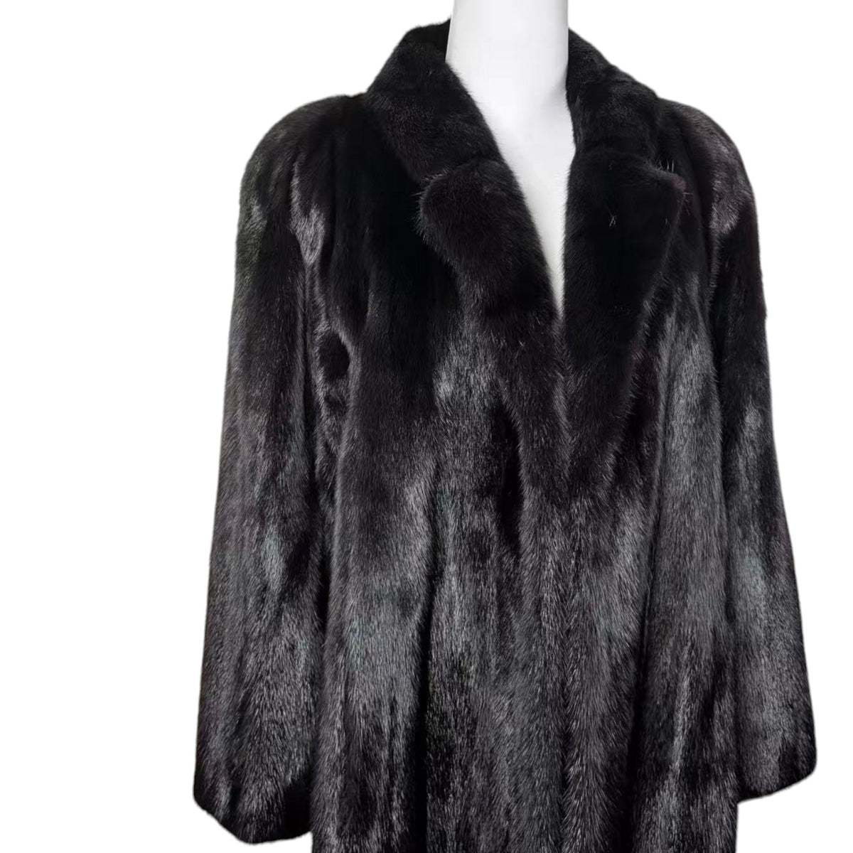 LUXURY REAL MINK FUR COAT LONG JACKET BLACK SIZE XL WARM FROM JAPAN