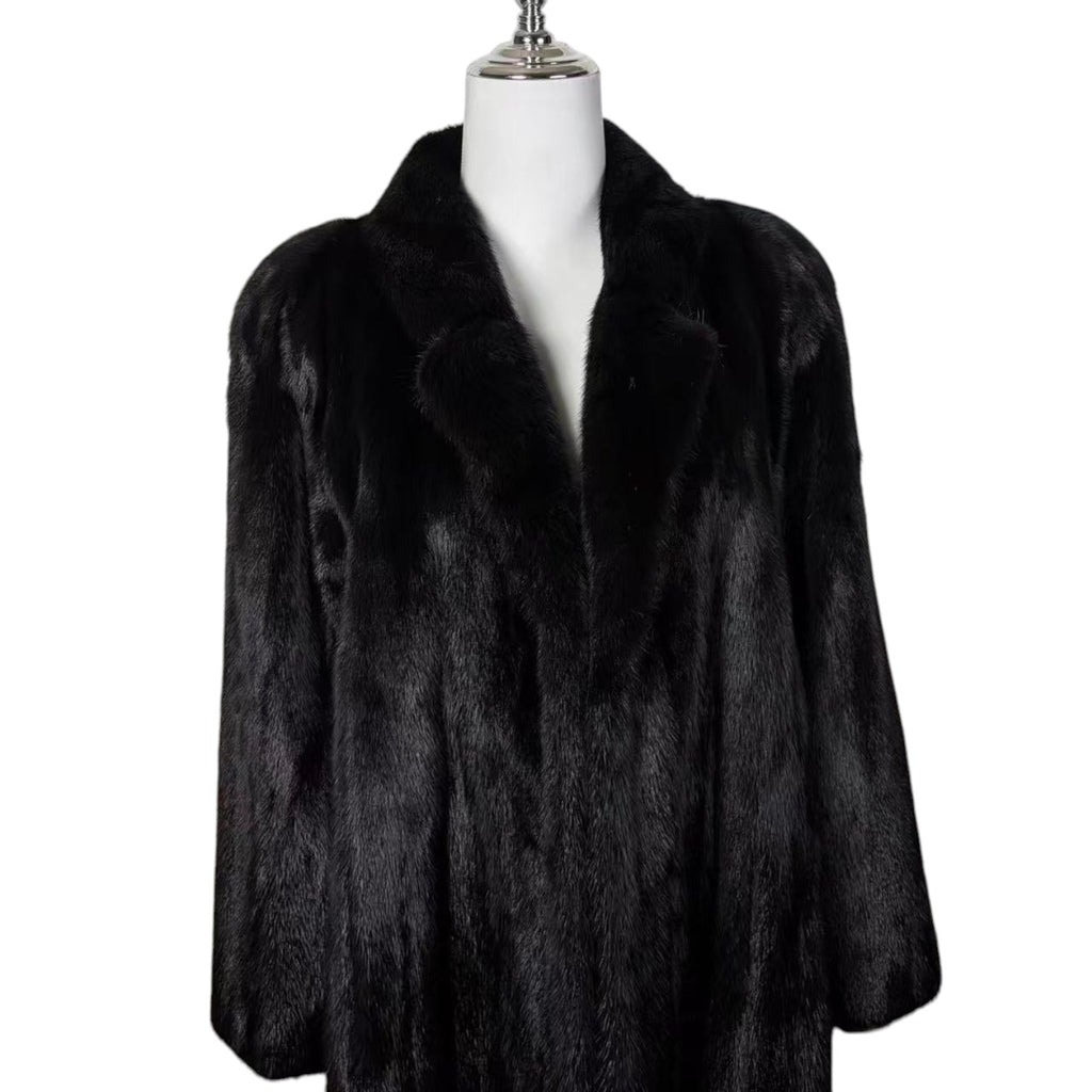 LUXURY REAL MINK FUR COAT LONG JACKET BLACK SIZE XL WARM FROM JAPAN