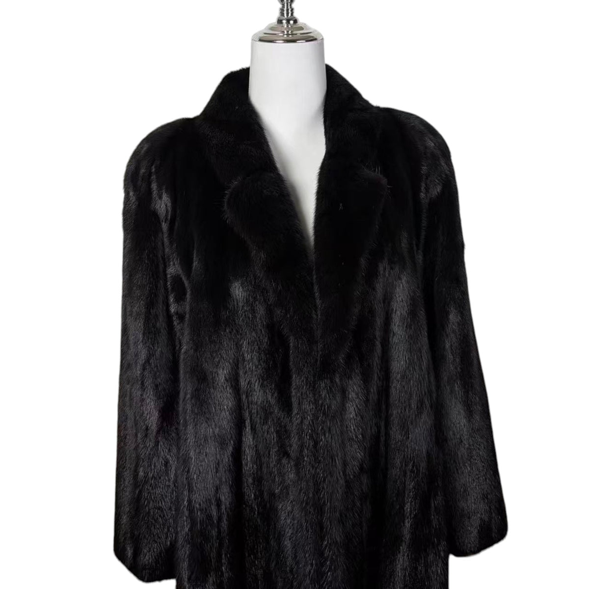 LUXURY REAL MINK FUR COAT LONG JACKET BLACK SIZE XL WARM FROM JAPAN