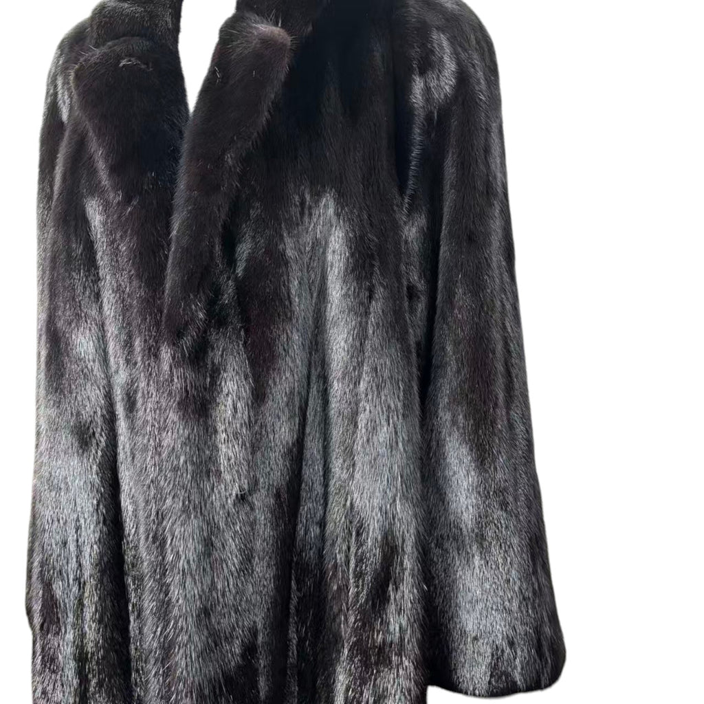 LUXURY REAL MINK FUR COAT LONG JACKET BLACK SIZE XL WARM FROM JAPAN
