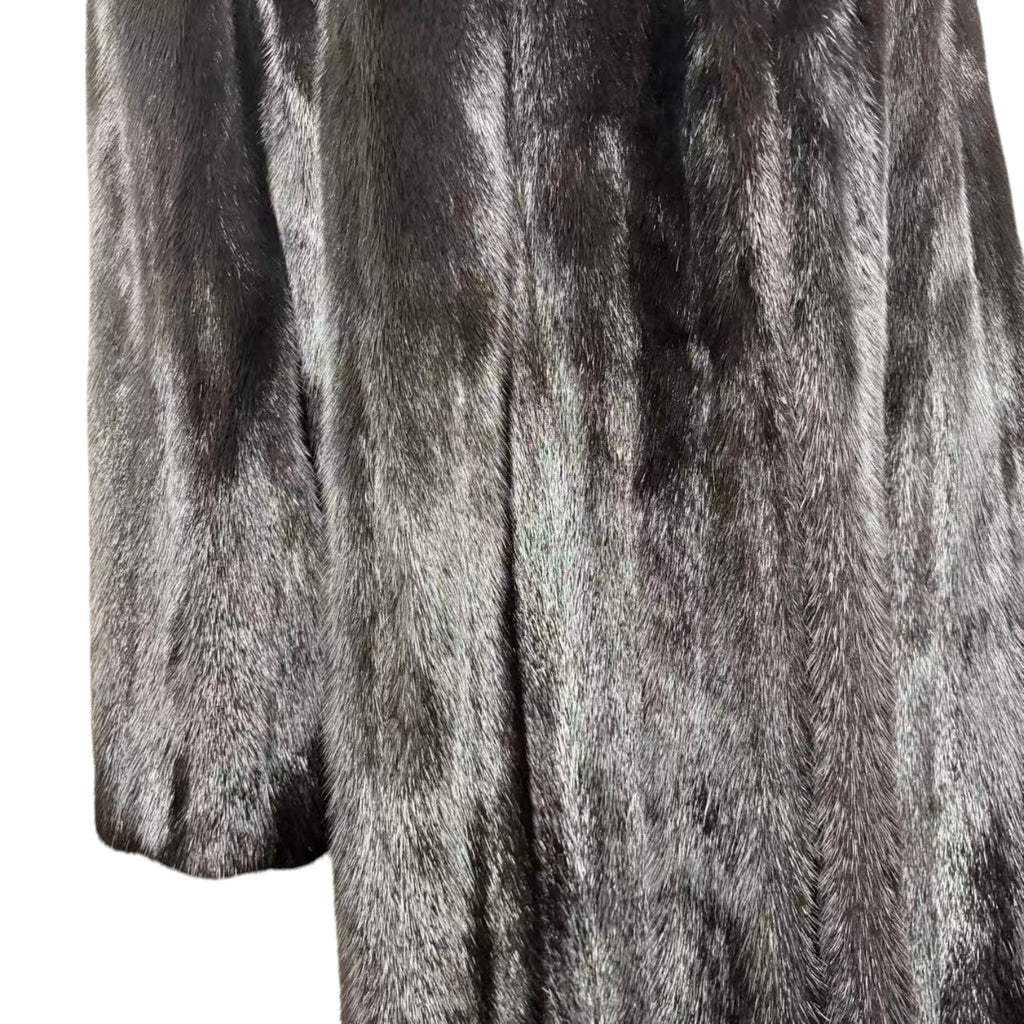 LUXURY REAL MINK FUR COAT LONG JACKET BLACK SIZE XL WARM FROM JAPAN