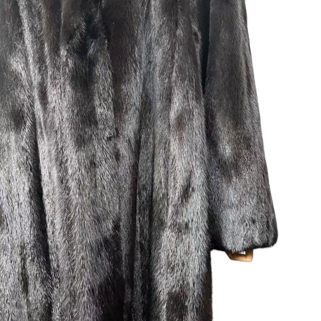 LUXURY REAL MINK FUR COAT LONG JACKET BLACK SIZE XL WARM FROM JAPAN