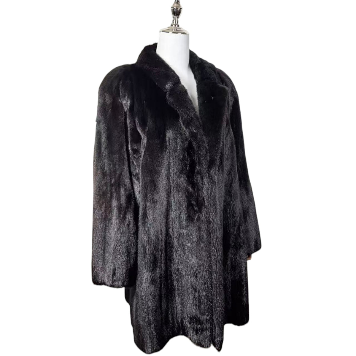 LUXURY REAL MINK FUR COAT LONG JACKET BLACK SIZE XL WARM FROM JAPAN