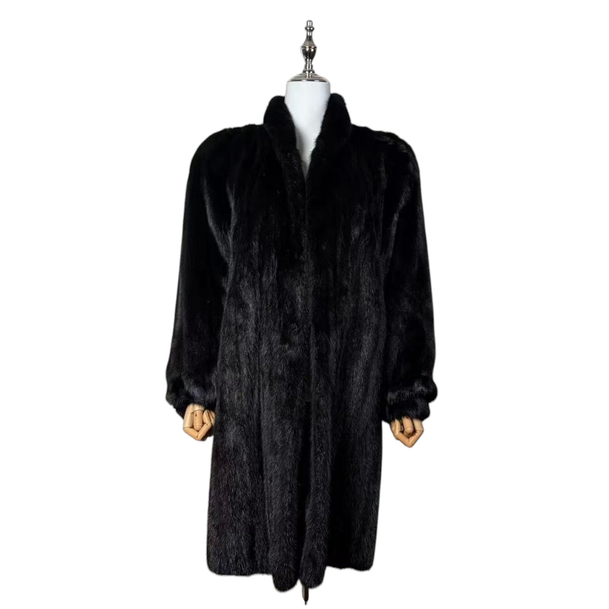 SAGA MINK REAL FUR COAT LONG JACKET BLACK SIZE M EMBROIDERED LINING JAPAN