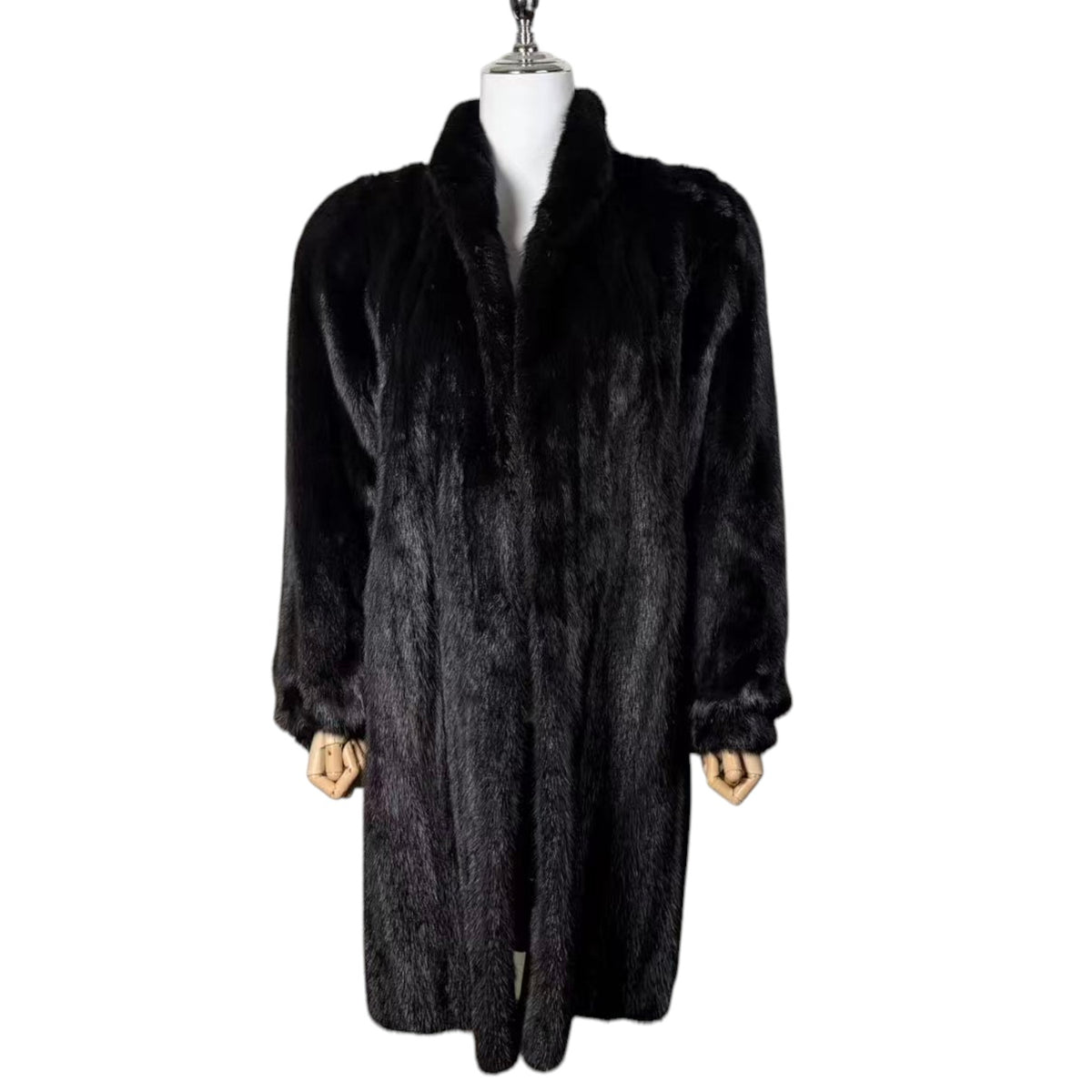 SAGA MINK REAL FUR COAT LONG JACKET BLACK SIZE M EMBROIDERED LINING JAPAN