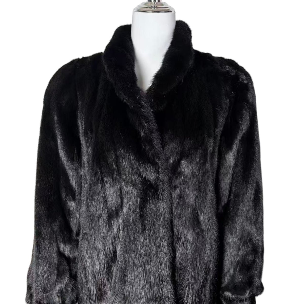SAGA MINK REAL FUR COAT LONG JACKET BLACK SIZE M EMBROIDERED LINING JAPAN