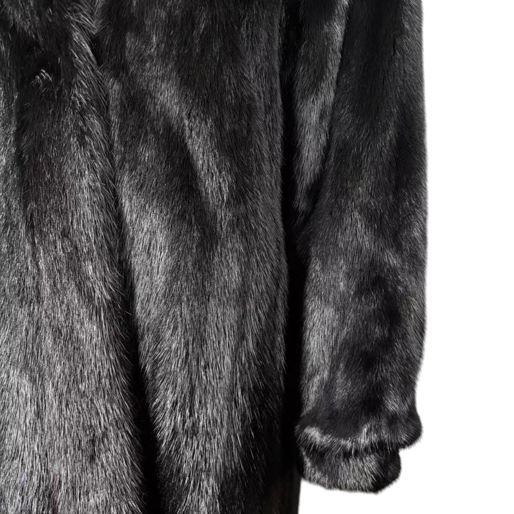 SAGA MINK REAL FUR COAT LONG JACKET BLACK SIZE M EMBROIDERED LINING JAPAN