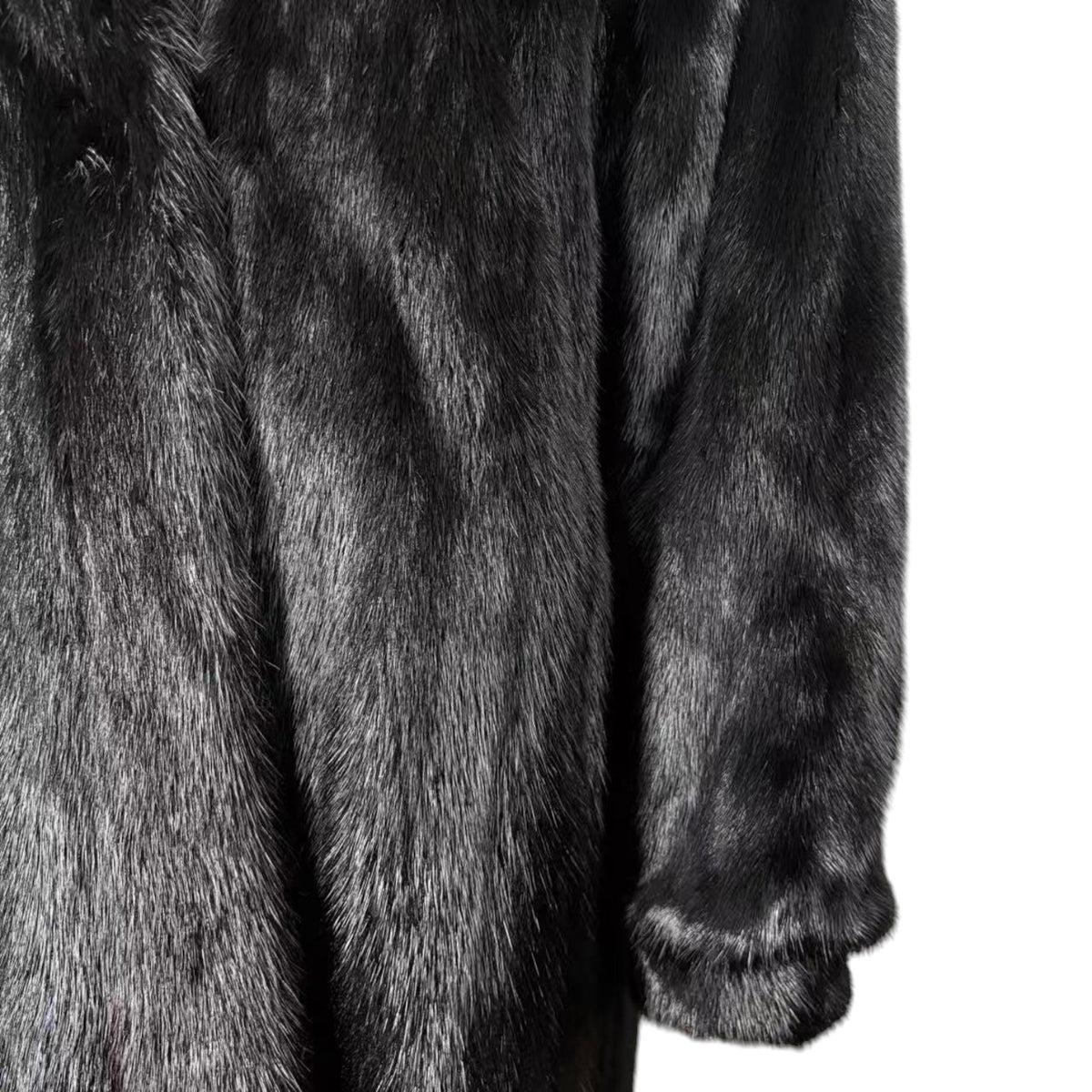SAGA MINK REAL FUR COAT LONG JACKET BLACK SIZE M EMBROIDERED LINING JAPAN