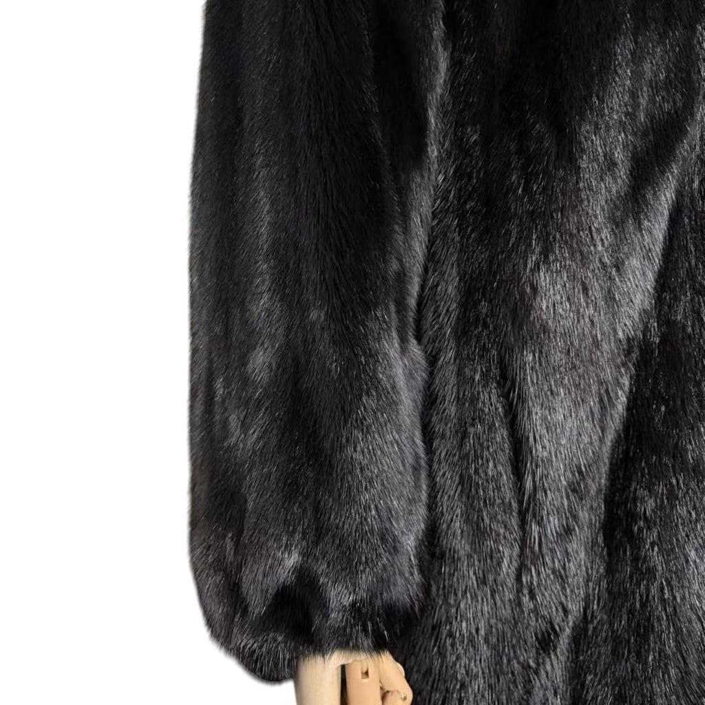 SAGA MINK REAL FUR COAT LONG JACKET BLACK SIZE M EMBROIDERED LINING JAPAN