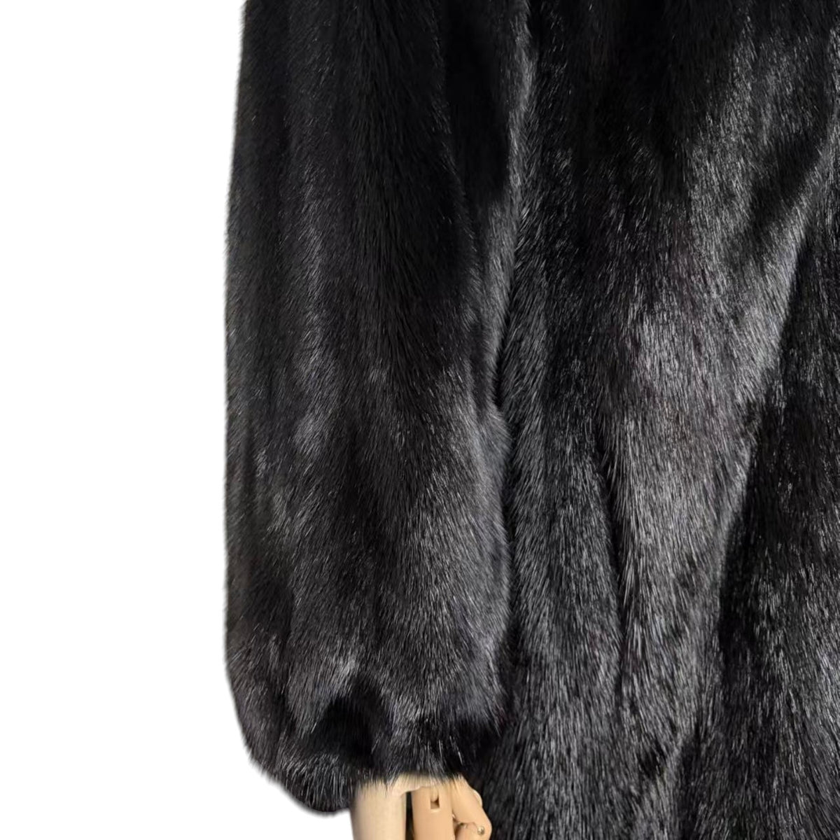 SAGA MINK REAL FUR COAT LONG JACKET BLACK SIZE M EMBROIDERED LINING JAPAN