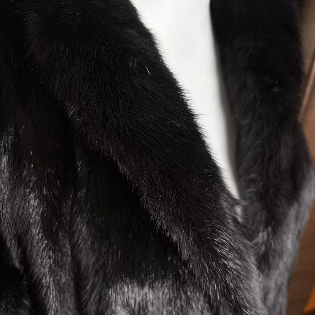 SAGA MINK REAL FUR COAT LONG JACKET BLACK SIZE M EMBROIDERED LINING JAPAN