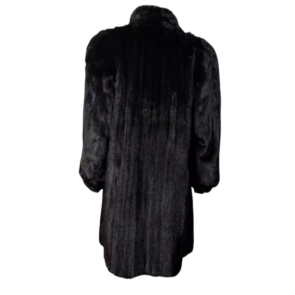 SAGA MINK REAL FUR COAT LONG JACKET BLACK SIZE M EMBROIDERED LINING JAPAN