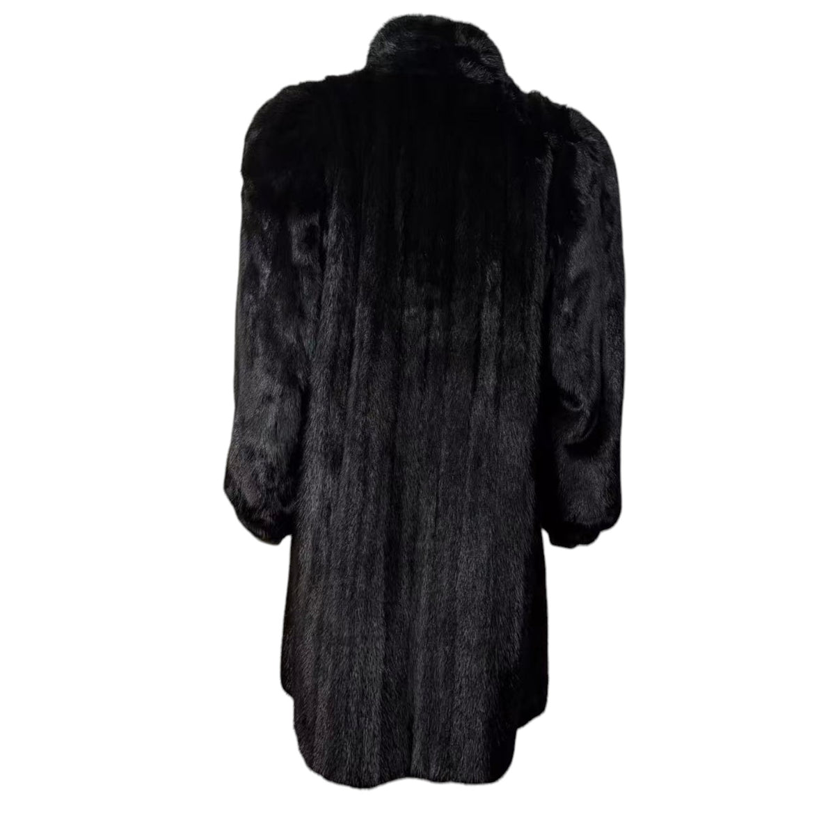 SAGA MINK REAL FUR COAT LONG JACKET BLACK SIZE M EMBROIDERED LINING JAPAN