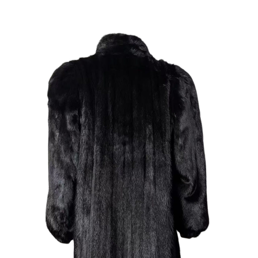 SAGA MINK REAL FUR COAT LONG JACKET BLACK SIZE M EMBROIDERED LINING JAPAN