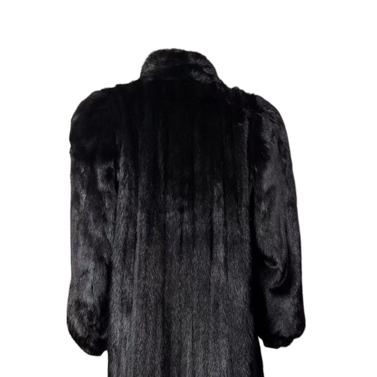 SAGA MINK REAL FUR COAT LONG JACKET BLACK SIZE M EMBROIDERED LINING JAPAN