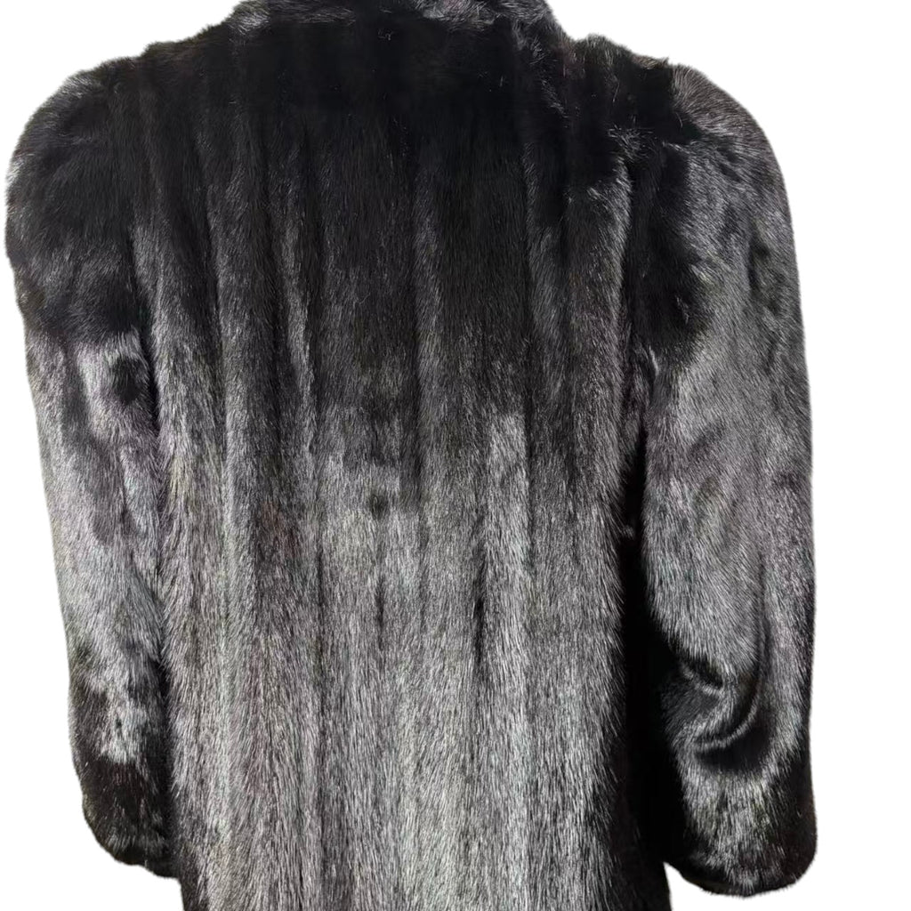SAGA MINK REAL FUR COAT LONG JACKET BLACK SIZE M EMBROIDERED LINING JAPAN
