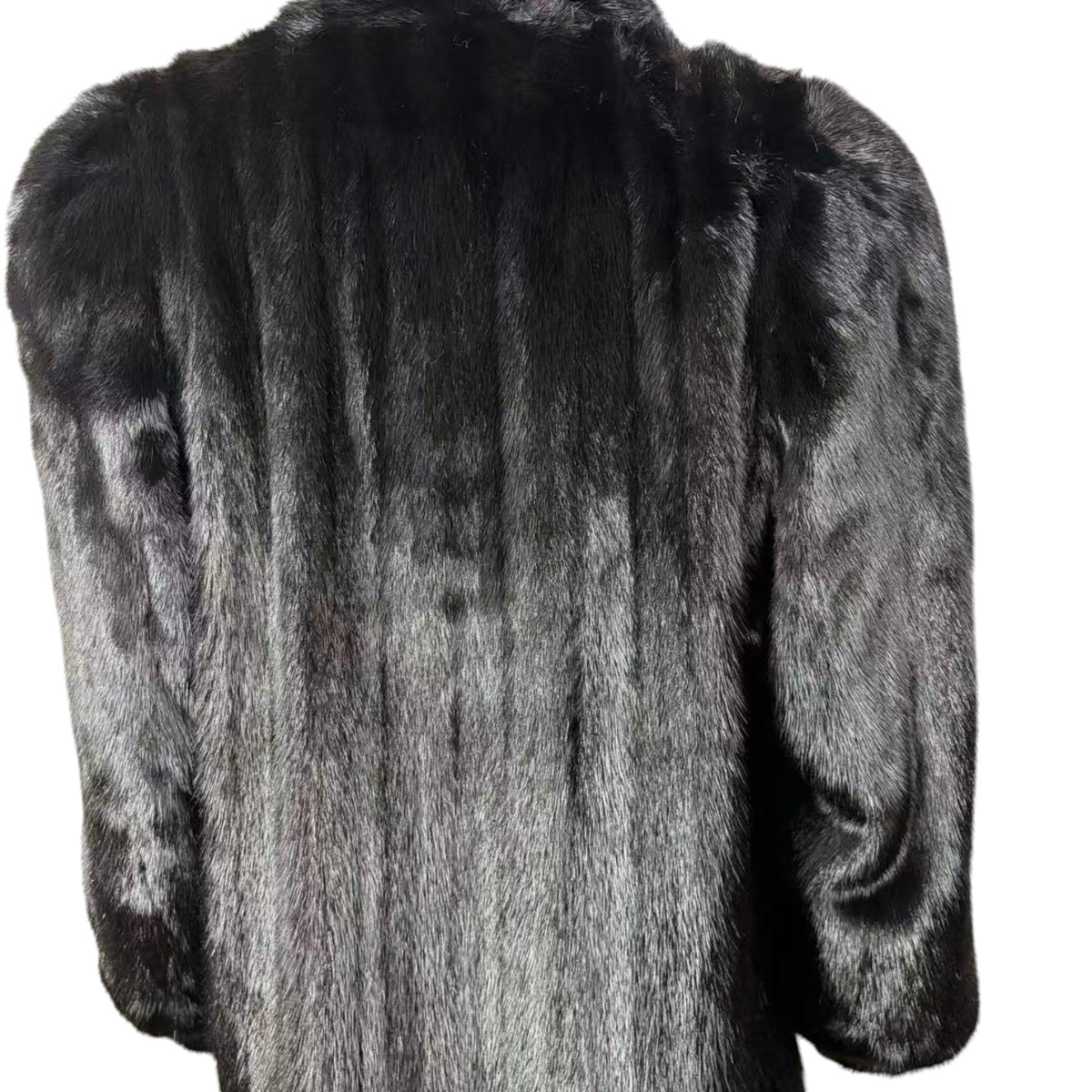 SAGA MINK REAL FUR COAT LONG JACKET BLACK SIZE M EMBROIDERED LINING JAPAN
