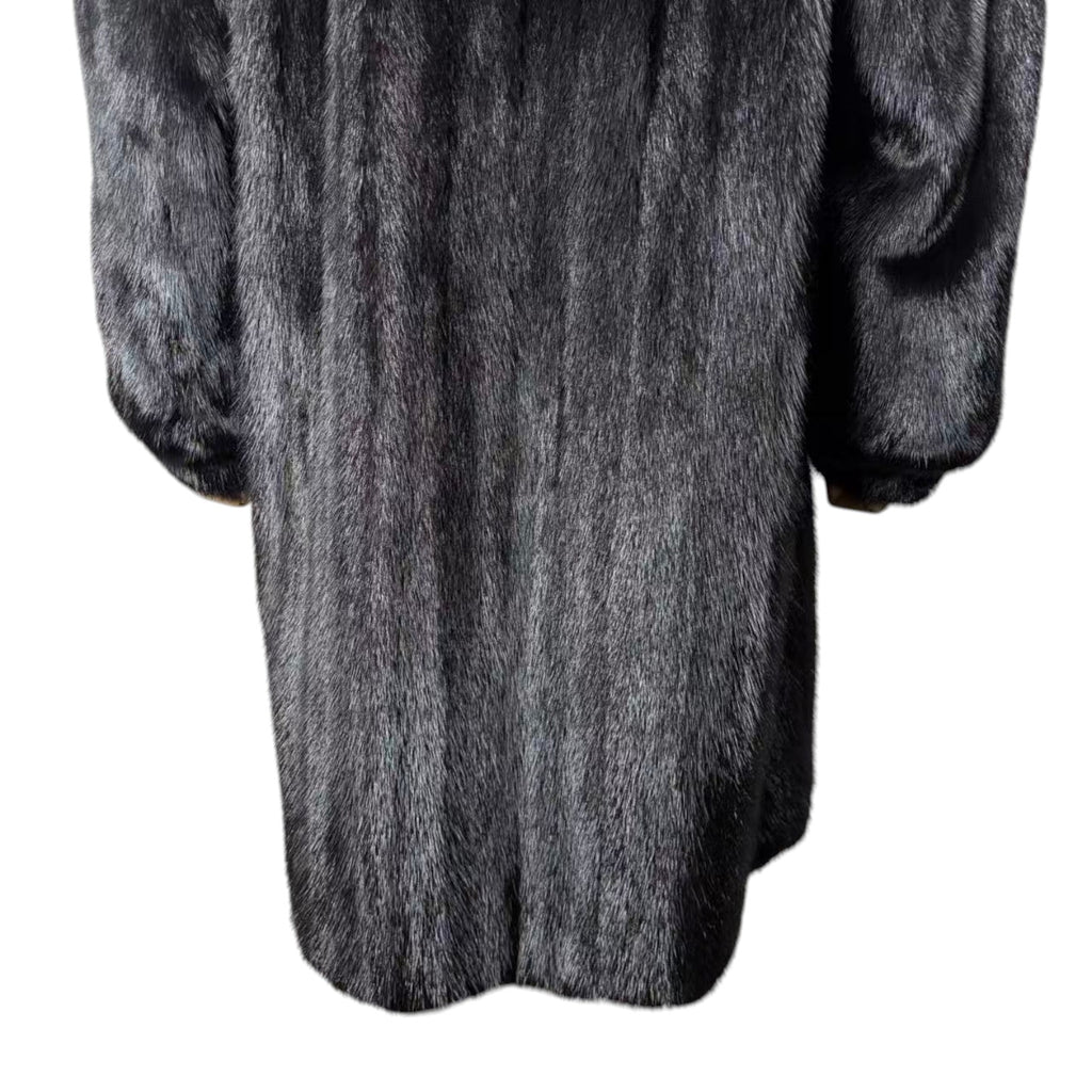 SAGA MINK REAL FUR COAT LONG JACKET BLACK SIZE M EMBROIDERED LINING JAPAN