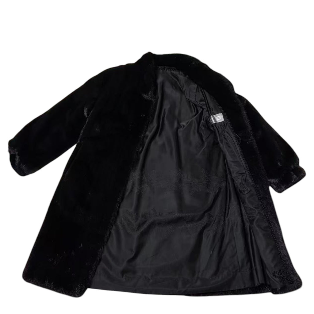 SAGA MINK REAL FUR COAT LONG JACKET BLACK SIZE M EMBROIDERED LINING JAPAN