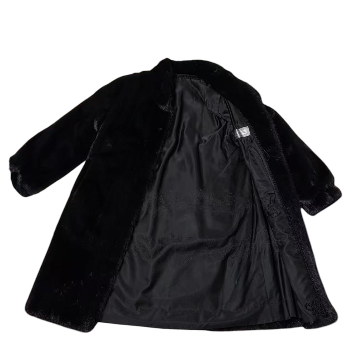 SAGA MINK REAL FUR COAT LONG JACKET BLACK SIZE M EMBROIDERED LINING JAPAN