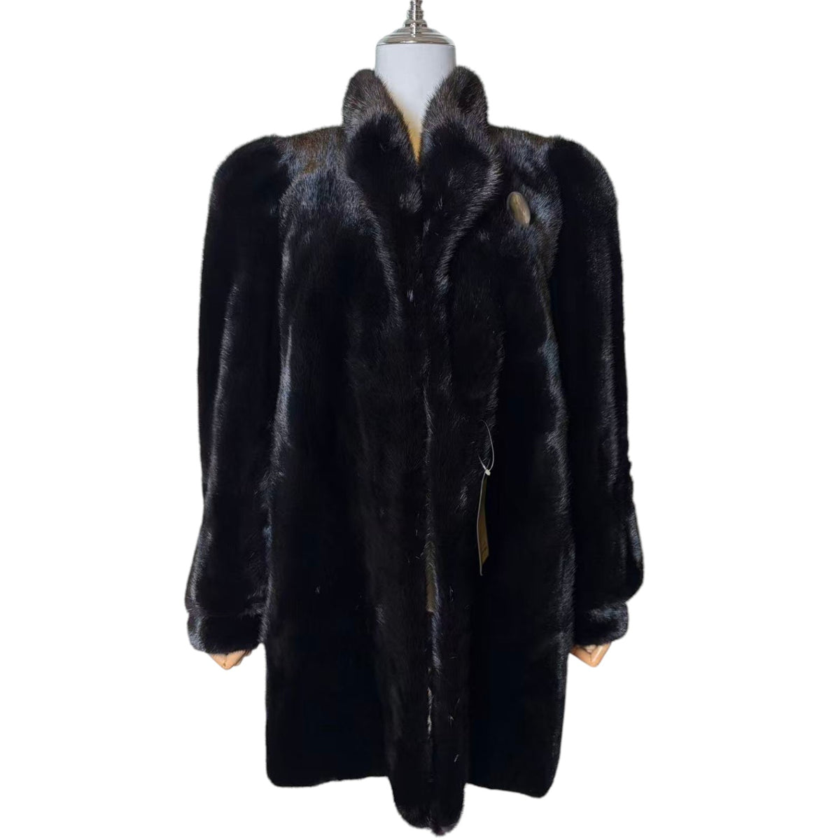 SAGA MINK REAL FUR COAT JACKET MID-LENGTH BLACK SIZE XL FROM JAPAN