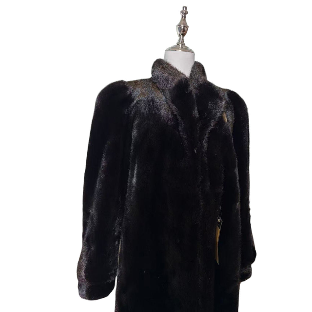 SAGA MINK REAL FUR COAT JACKET MID-LENGTH BLACK SIZE XL FROM JAPAN