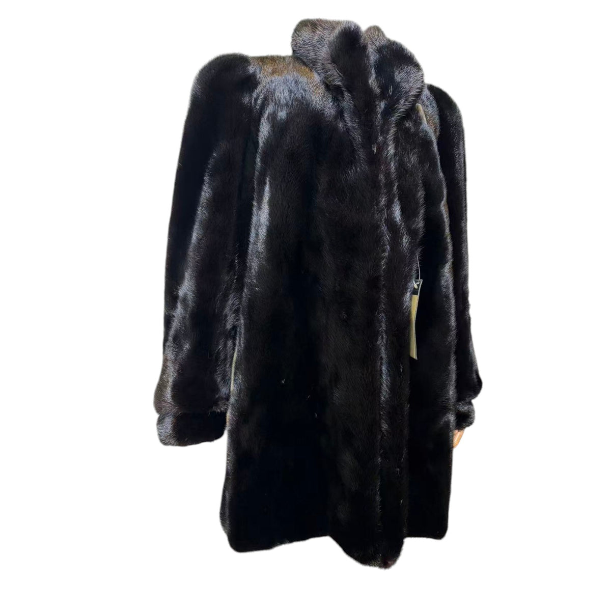 SAGA MINK REAL FUR COAT JACKET MID-LENGTH BLACK SIZE XL FROM JAPAN