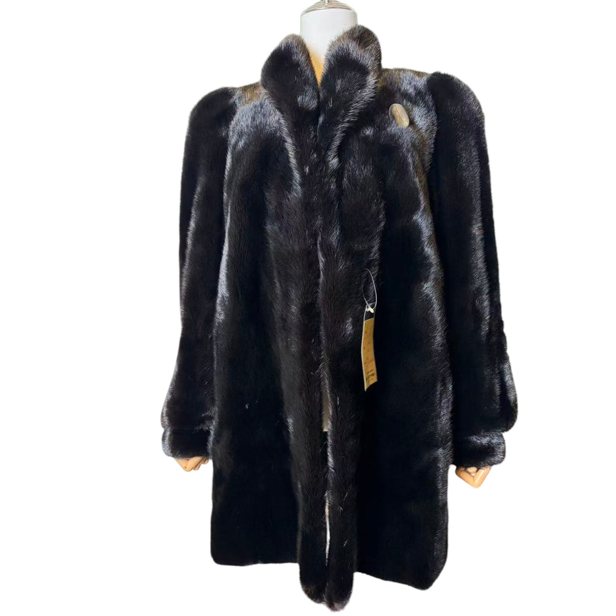 SAGA MINK REAL FUR COAT JACKET MID-LENGTH BLACK SIZE XL FROM JAPAN