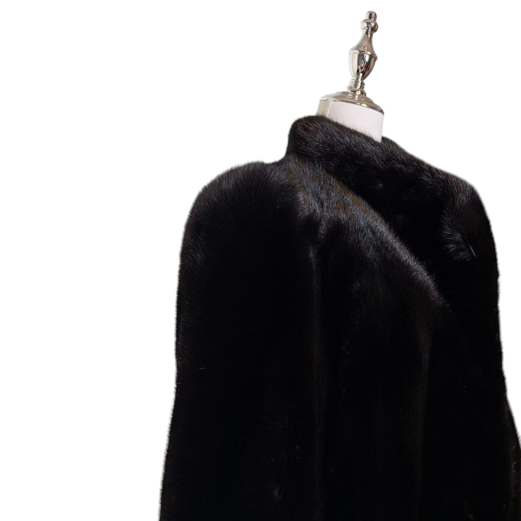 SAGA MINK REAL FUR COAT JACKET MID-LENGTH BLACK SIZE XL FROM JAPAN