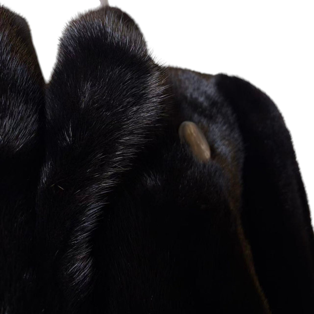 SAGA MINK REAL FUR COAT JACKET MID-LENGTH BLACK SIZE XL FROM JAPAN