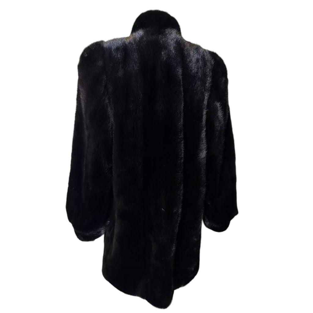 SAGA MINK REAL FUR COAT JACKET MID-LENGTH BLACK SIZE XL FROM JAPAN
