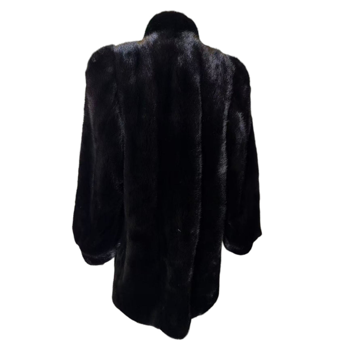 SAGA MINK REAL FUR COAT JACKET MID-LENGTH BLACK SIZE XL FROM JAPAN
