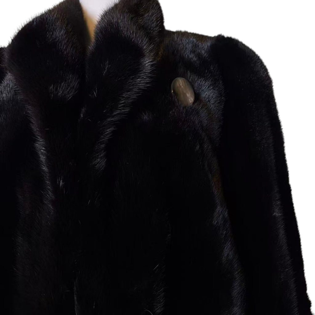 SAGA MINK REAL FUR COAT JACKET MID-LENGTH BLACK SIZE XL FROM JAPAN