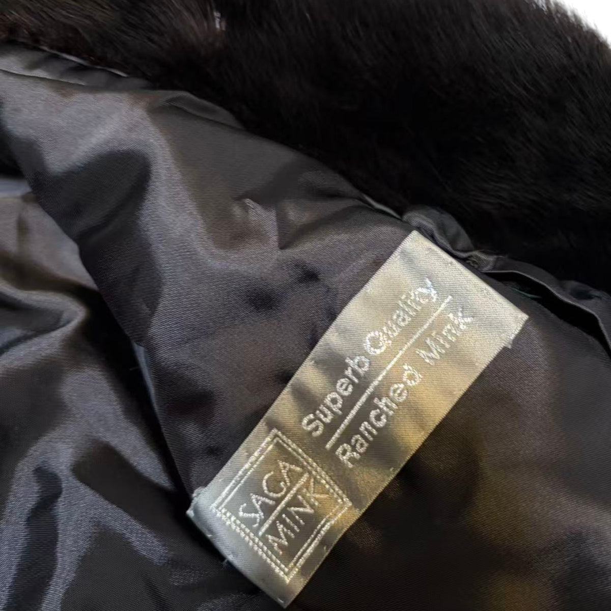 SAGA MINK REAL FUR COAT JACKET MID-LENGTH BLACK SIZE XL FROM JAPAN